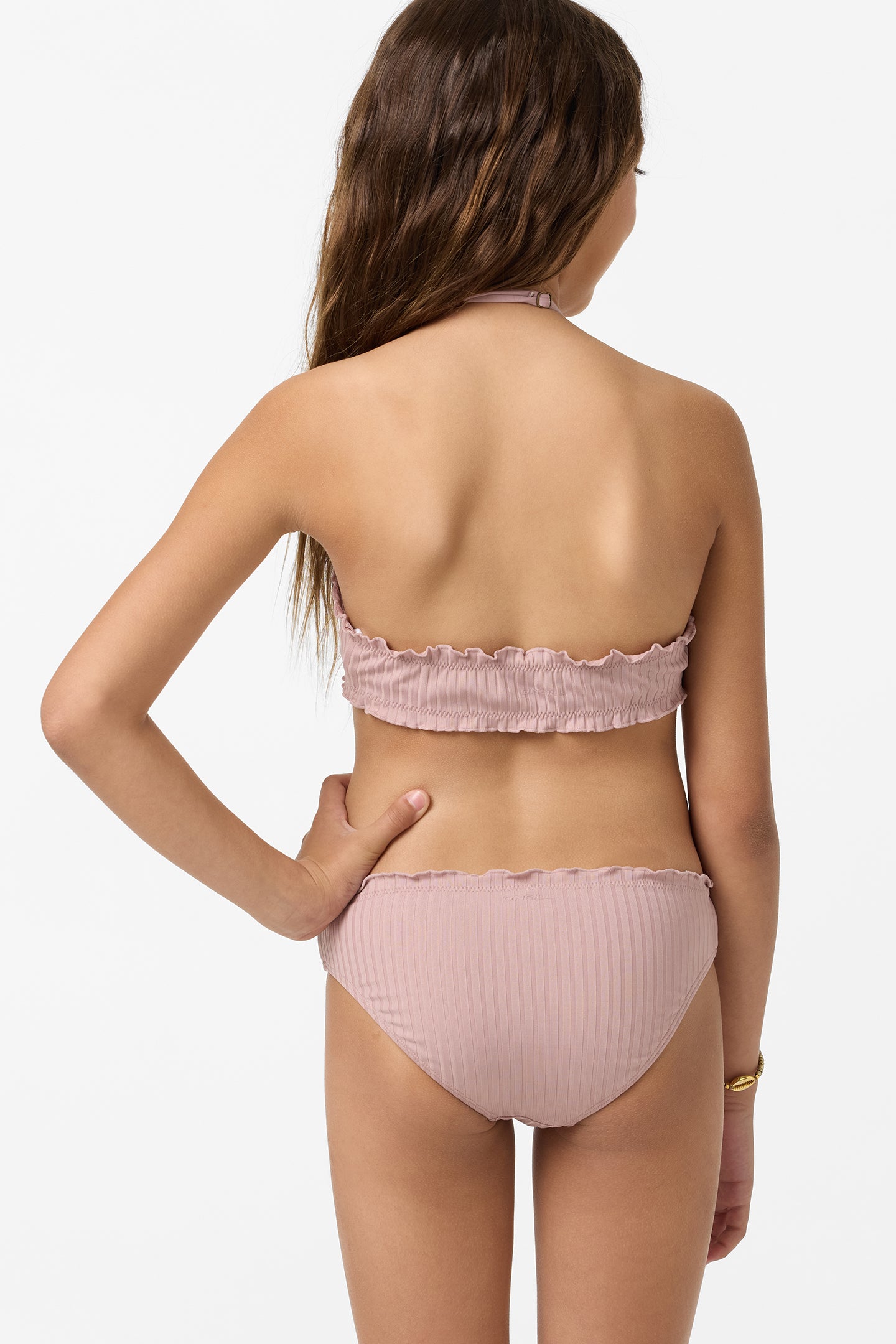 Girl's Shorebreak Rib Ruffle Edge Hi Neck Swim Set - Image 2