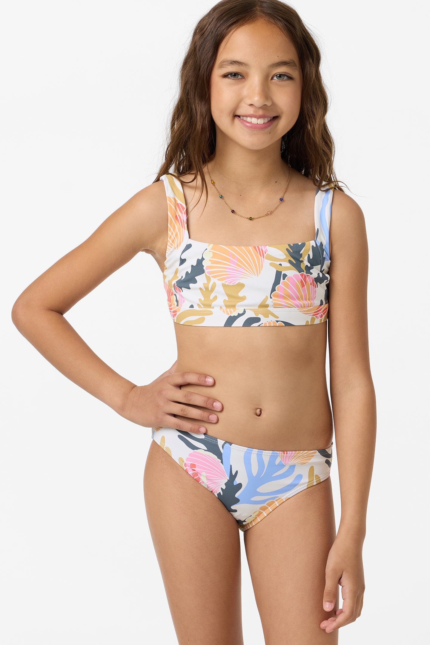 Girl's Cora Geo Square Neck Swim Set